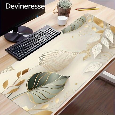 Large Desk Mat 35.4x15.7 Inch Leaf Design Gaming Mouse Pad Extended Keyboard Pad Non Slip Rubber Base Desk Protector for Office Home Study Writing Surface Gift for Women Friends in Kuwait
