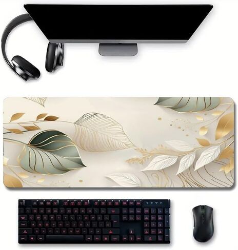 Large Desk Mat 35.4x15.7 Inch Leaf Design Gaming Mouse Pad Extended Keyboard Pad Non Slip Rubber Base Desk Protector for Office Home Study Writing Surface Gift for Women Friends in Kuwait