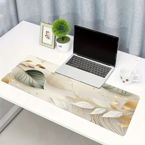 Large Desk Mat 35.4x15.7 Inch Leaf Design Gaming Mouse Pad Extended Keyboard Pad Non Slip Rubber Base Desk Protector for Office Home Study Writing Surface Gift for Women Friends in Kuwait