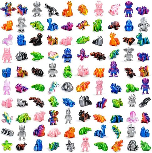 200Pcs Mini Random 3D Printed Animals Figurines Set - 100 Unique Designs, Movable Joints, Silk Gradient Colors, Cute Desk Decor, Party Favors, Classroom Prizes, ADHD Reward Jar Filler in Saudi Arabia