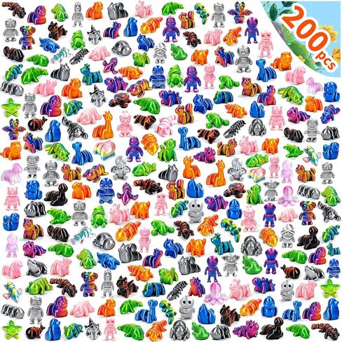 200Pcs Mini Random 3D Printed Animals Figurines Set - 100 Unique Designs, Movable Joints, Silk Gradient Colors, Cute Desk Decor, Party Favors, Classroom Prizes, ADHD Reward Jar Filler in Saudi Arabia
