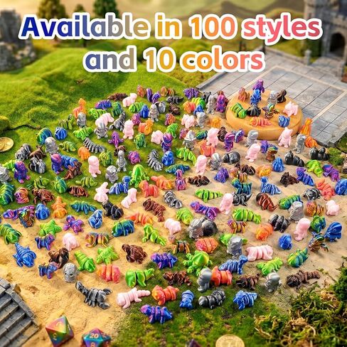 200Pcs Mini Random 3D Printed Animals Figurines Set - 100 Unique Designs, Movable Joints, Silk Gradient Colors, Cute Desk Decor, Party Favors, Classroom Prizes, ADHD Reward Jar Filler in Saudi Arabia