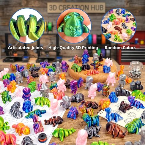200Pcs Mini Random 3D Printed Animals Figurines Set - 100 Unique Designs, Movable Joints, Silk Gradient Colors, Cute Desk Decor, Party Favors, Classroom Prizes, ADHD Reward Jar Filler in Saudi Arabia