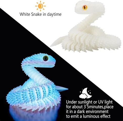 24in 3D Printed Snake,Flexible 3D Printed Animal,Articulated 3D Printed Crystal Anaconda,Glow in The Dark Rainbow in Saudi Arabia
