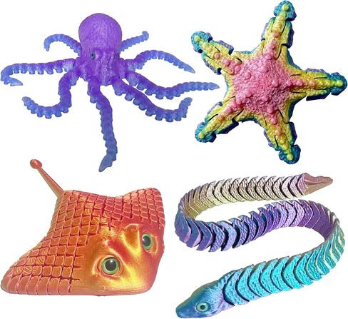 4 Pcs 3D Printed Sea Animal Toy,3D Printed Ocean Animal Fidget Toys Full Body Joint Movable Design,for Home Office Desk Decor Birthday Gifts in Saudi Arabia
