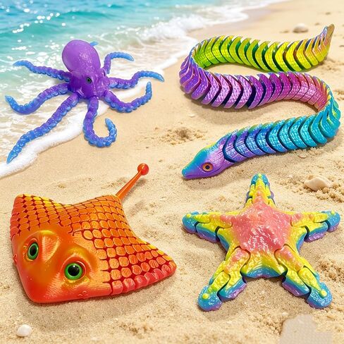 4 Pcs 3D Printed Sea Animal Toy,3D Printed Ocean Animal Fidget Toys Full Body Joint Movable Design,for Home Office Desk Decor Birthday Gifts in Saudi Arabia