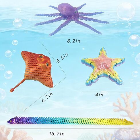 4 Pcs 3D Printed Sea Animal Toy,3D Printed Ocean Animal Fidget Toys Full Body Joint Movable Design,for Home Office Desk Decor Birthday Gifts in Saudi Arabia
