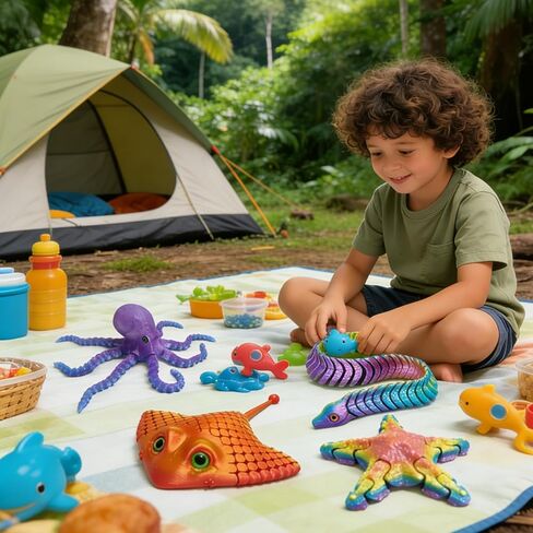 4 Pcs 3D Printed Sea Animal Toy,3D Printed Ocean Animal Fidget Toys Full Body Joint Movable Design,for Home Office Desk Decor Birthday Gifts in Saudi Arabia
