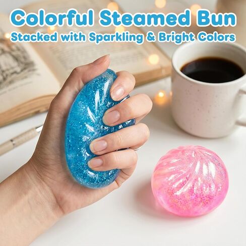 4Pcs Glitter Slow Rebound Stress Balls, Soft Squeeze Tactile Balls for Anxiety Relief, Portable Desk Decor & Gift for Adults in Saudi Arabia