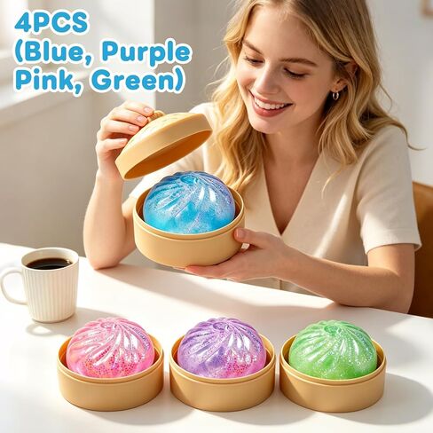 4Pcs Glitter Slow Rebound Stress Balls, Soft Squeeze Tactile Balls for Anxiety Relief, Portable Desk Decor & Gift for Adults in Saudi Arabia