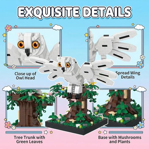 Snowy Owl Building Blocks Set Flying Bird Micro Mini Bricks Toy on Tree Magic Animal Desk Decor Display Ornament DIY Creative Hobby Gifts for Adults Teens in Saudi Arabia