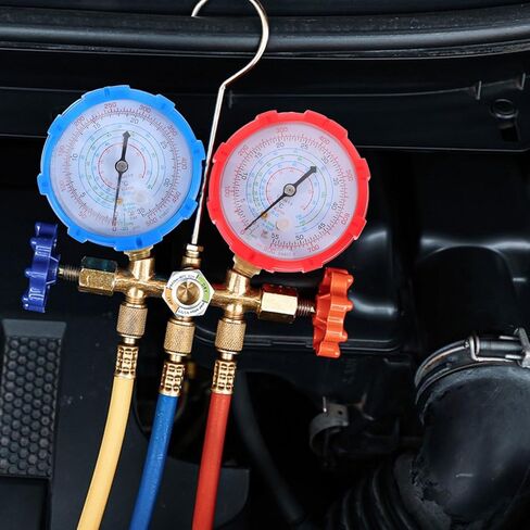Didiseaon Automotive Refrigerant Gauge Tool Set with Red Manifold, Precise Pressure Monitor for Car Ac Recharge and HVAC System Maintenance in Kuwait