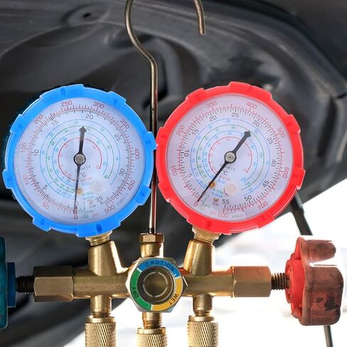 NUOBESTY Car Air Conditioner Pressure Gauge Set with High and Low Pressure HVAC Manifold Gauges and Hoses for Automotive Ac Maintenance and Refrigerant Charging in Kuwait