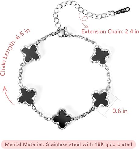 18K Gold Clover Bracelets for Women Simple White Gold Lucky Four Leaf Clover Bracelets Link Set Christmas Jewelry Gifts for Women in Saudi Arabia