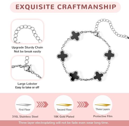 18K Gold Clover Bracelets for Women Simple White Gold Lucky Four Leaf Clover Bracelets Link Set Christmas Jewelry Gifts for Women in Saudi Arabia