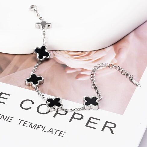 18K Gold Clover Bracelets for Women Simple White Gold Lucky Four Leaf Clover Bracelets Link Set Christmas Jewelry Gifts for Women in Saudi Arabia