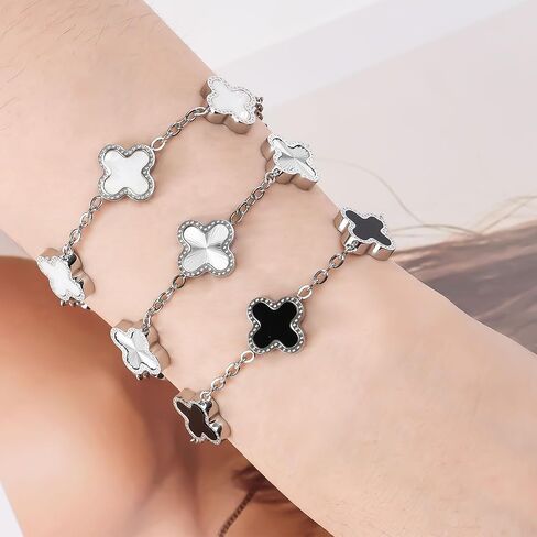 18K Gold Clover Bracelets for Women Simple White Gold Lucky Four Leaf Clover Bracelets Link Set Christmas Jewelry Gifts for Women in Saudi Arabia
