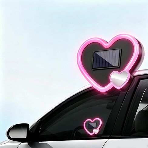Car LED Ambient Light, Heart-Shaped Solar Powered Interior Atmosphere Lamp 6 Modes Wireless Aesthetic Mood Lighting Romantic Car Decor & Outdoor Night Light Gift for Women Couples (Multi-Color 1Pcs) in Kuwait