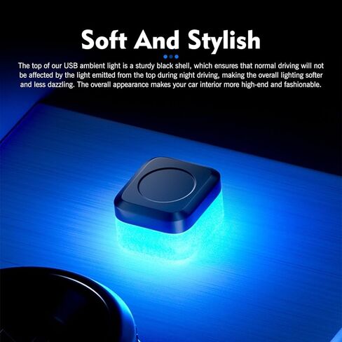 4PCS Car Interior USB LED Light, 4 Colors Mini Car Ambient Lighting, Portable Plug-in Square USB Lamp Bulb, Universal for Vehicle Bedroom Camping (Blue) in Kuwait