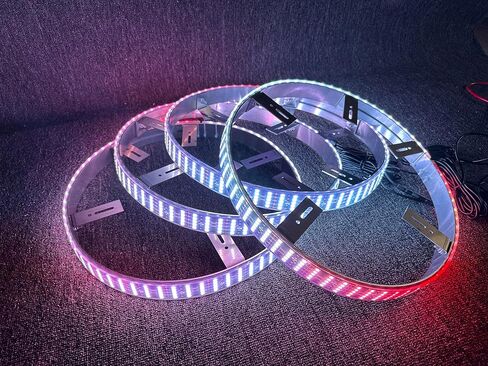 4PCS 17.5" 5Rows Addressable RGB + Solid Color + Chasing Wheel Rim Lights - Dynamic Chasing Fit for Ford/Chevrolet/Dodge & Universal Vehicle Bluetooth + Remote Control in Kuwait