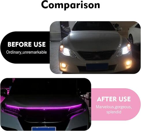 قطعة واحدة من شريط إضاءة LED لغطاء السيارة، شريط إضاءة LED مرن وردي مقاوم للماء بطول 59 بوصة مع شريط لاصق، ديكور خارجي وداخلي، عالمي لمعظم السيارات والشاحنات وسيارات الدفع الرباعي (وردي) in Kuwait
