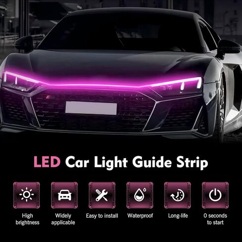 قطعة واحدة من شريط إضاءة LED لغطاء السيارة، شريط إضاءة LED مرن وردي مقاوم للماء بطول 59 بوصة مع شريط لاصق، ديكور خارجي وداخلي، عالمي لمعظم السيارات والشاحنات وسيارات الدفع الرباعي (وردي) in Kuwait