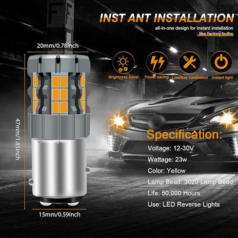2 قطعة 1157 BAY15D P21/5W LED لمبة إشارة الانعطاف العنبر، 2057 2357 7528 CANBUS خالية من الأخطاء ضد فرط فلاش استبدال لمبة فائقة السطوع 30-SMD 25W 4000LM in Kuwait