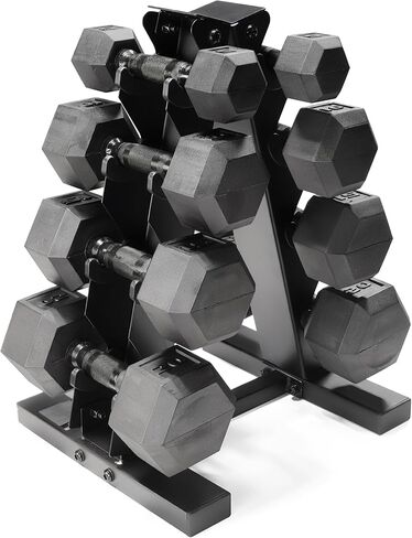 CAP Barbell 100 LB Coated Black Handle Hex Dumbbell Weight Set with Vertical Rack in Saudi Arabia