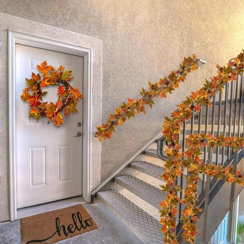 Artgar Fall Maple Leaf Garland, 6 Ft Fall Decor Garland with Pine Cones Berries, Harvest Decor Garland with 30 Warm Lights for Fall Home Thanksgiving Fireplace Table Indoor Outdoor Porch Decor in Saudi Arabia