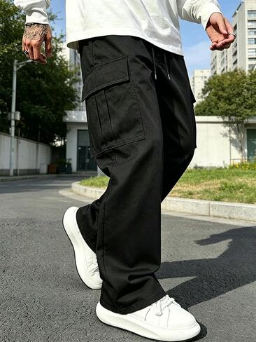 Men's Cargo Pants Straight Leg with Drawstring, Sporty Joggers with Multiple Pockets, Fashionable & Versatile Casual Trousers in Saudi Arabia