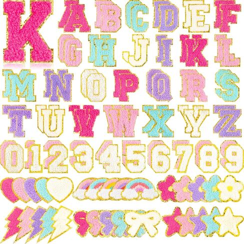 NEBURORA 102 Pcs Chenille Letter Patches Self-Adhesive Varsity Letter and Number Patches Embroidered Stickers Suitable for Clothing Hats Backpacks Jacket Decorations in Kuwait