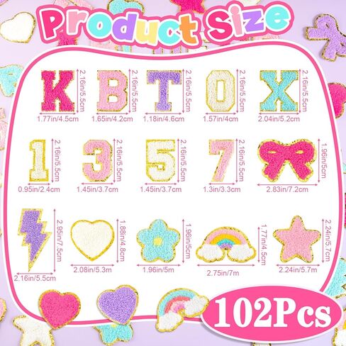 NEBURORA 102 Pcs Chenille Letter Patches Self-Adhesive Varsity Letter and Number Patches Embroidered Stickers Suitable for Clothing Hats Backpacks Jacket Decorations in Kuwait