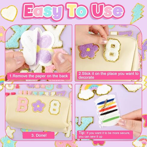 NEBURORA 102 Pcs Chenille Letter Patches Self-Adhesive Varsity Letter and Number Patches Embroidered Stickers Suitable for Clothing Hats Backpacks Jacket Decorations in Kuwait