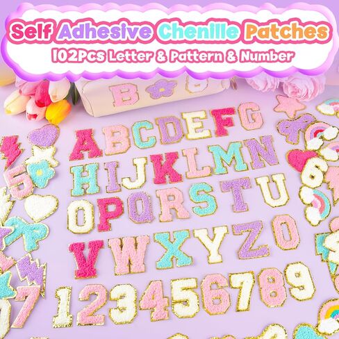 NEBURORA 102 Pcs Chenille Letter Patches Self-Adhesive Varsity Letter and Number Patches Embroidered Stickers Suitable for Clothing Hats Backpacks Jacket Decorations in Kuwait