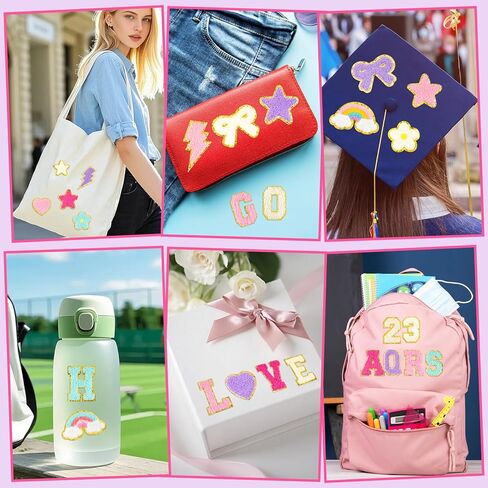 NEBURORA 102 Pcs Chenille Letter Patches Self-Adhesive Varsity Letter and Number Patches Embroidered Stickers Suitable for Clothing Hats Backpacks Jacket Decorations in Kuwait