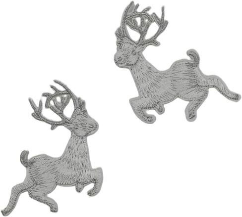 Silver Running Reindeer Embroidered Iron On Patch, Elegant Gray Deer Applique, Nordic Christmas Sew On Patch for Winter Jackets Sweaters Bags Crafts in Kuwait