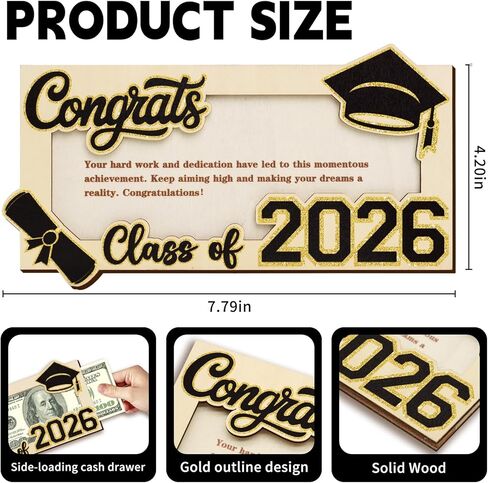 Graduation Gifts 2026 Money Holder for Her Him, Wooden Class of 2026 Graduation Cash Holder, Money Envelopes Box for Cash Gifts for College High School in Saudi Arabia