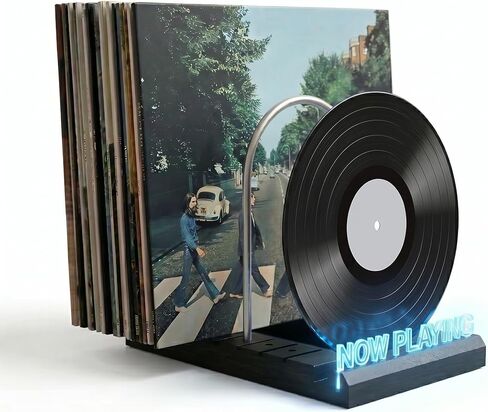 تخزين تسجيلات الفينيل لـ 60 LPs، حامل تسجيلات الفينيل المضيء الآن، تصميم مستوحى من الفينيل مع أضواء LED بـ 7 ألوان، عرض حامل تسجيلات الفينيل، هدايا موسيقية لمحبي الفينيل. in Kuwait
