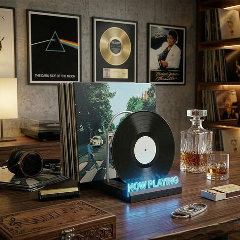 تخزين تسجيلات الفينيل لـ 60 LPs، حامل تسجيلات الفينيل المضيء الآن، تصميم مستوحى من الفينيل مع أضواء LED بـ 7 ألوان، عرض حامل تسجيلات الفينيل، هدايا موسيقية لمحبي الفينيل. in Kuwait