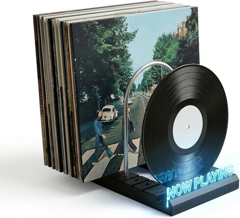 تخزين تسجيلات الفينيل لـ 60 LPs، حامل تسجيلات الفينيل المضيء الآن، تصميم مستوحى من الفينيل مع أضواء LED بـ 7 ألوان، عرض حامل تسجيلات الفينيل، هدايا موسيقية لمحبي الفينيل. in Kuwait