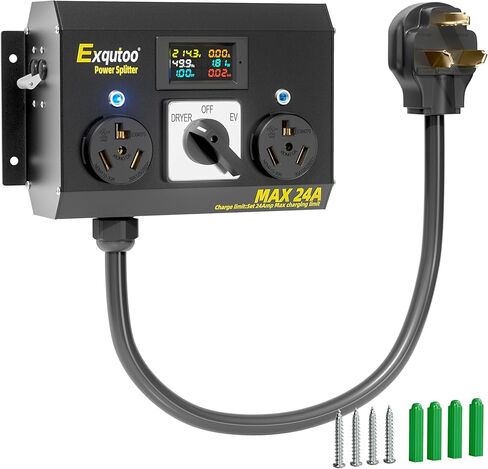 مفتاح فاصل يدوي Exqutoo مع حاوية معدنية، NEMA 14-30P إلى 14-30R و14-50R مفتاح شحن مع قواطع، شديد التحمل للمركبات الكهربائية والأفران وغسالات الأطباق، 120/240VAC in Kuwait