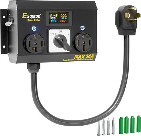 مفتاح فاصل يدوي Exqutoo مع حاوية معدنية، NEMA 14-30P إلى 14-30R و14-50R مفتاح شحن مع قواطع، شديد التحمل للمركبات الكهربائية والأفران وغسالات الأطباق، 120/240VAC in Kuwait