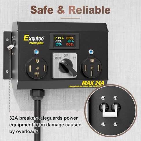 مفتاح فاصل يدوي Exqutoo مع حاوية معدنية، NEMA 14-30P إلى 14-30R و14-50R مفتاح شحن مع قواطع، شديد التحمل للمركبات الكهربائية والأفران وغسالات الأطباق، 120/240VAC in Kuwait