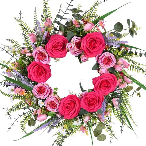 22 Inch Valentine's Day Wreath for Front Door Pink Wreaths Peony Roses Wreath for Home Door Wall Window Wedding Decor in Saudi Arabia