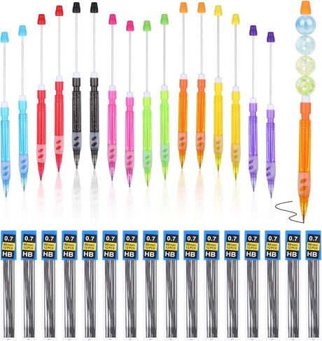 16Pcs Beadable Mechanical Pencils Bulk, Include 16 Beaded Mini Mechanical Pencil with 16 Lead Refills, Beadable Pencils with Silicone Hand Guard for Writing Drawing Sketching DIY Crafting (8 Colors) in Kuwait