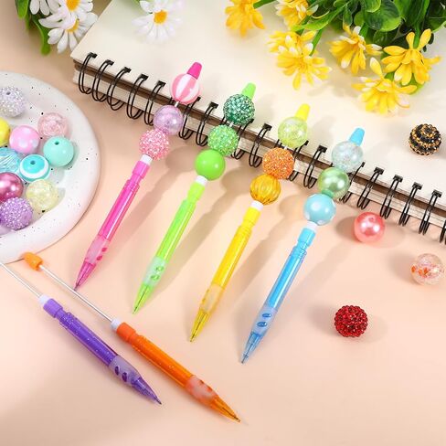 16Pcs Beadable Mechanical Pencils Bulk, Include 16 Beaded Mini Mechanical Pencil with 16 Lead Refills, Beadable Pencils with Silicone Hand Guard for Writing Drawing Sketching DIY Crafting (8 Colors) in Kuwait