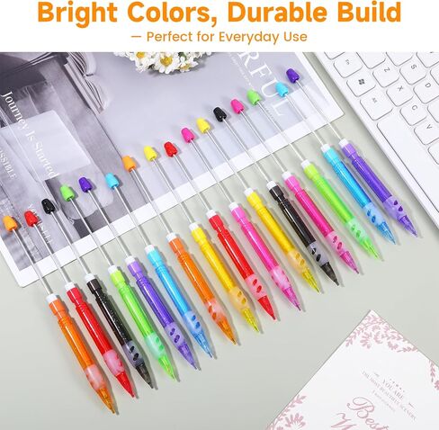 16Pcs Beadable Mechanical Pencils Bulk, Include 16 Beaded Mini Mechanical Pencil with 16 Lead Refills, Beadable Pencils with Silicone Hand Guard for Writing Drawing Sketching DIY Crafting (8 Colors) in Kuwait