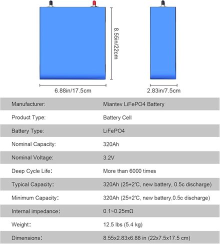 3.2v 320AH LiFePO4 Grade A Battery Cells - 5000+ Deep Cycle Lithium Replacement Batteries for Solar Systems, Cars, RVs, Boats (4PCS) in Kuwait