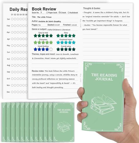 12 Pack Reading Journal for Book Lovers 18 Books Reviews Per Pack Reading Log Tracker with Review Pages Mini Book Journal 3.5" x 6" Bookish Gift for Readers Green 20 Sheets 80gsm Duplex Inner Pages in Kuwait