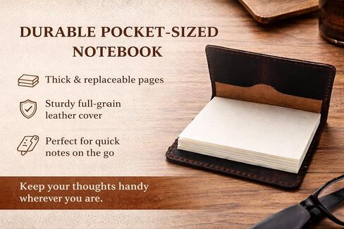 Leather Journal Cover for 2.5 x 4 Inches Pocket Notebooks – Handmade Refillable Mini Notebook Cover – Compatible with Outus, Qeeenar & Similar Small Journals, Travel Memo Pads & Pocket Diaries in Saudi Arabia